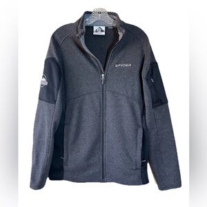 Spyder Men’s Charcoal Full-Zip Jacket, Zippered Side Pockets, Size Medium